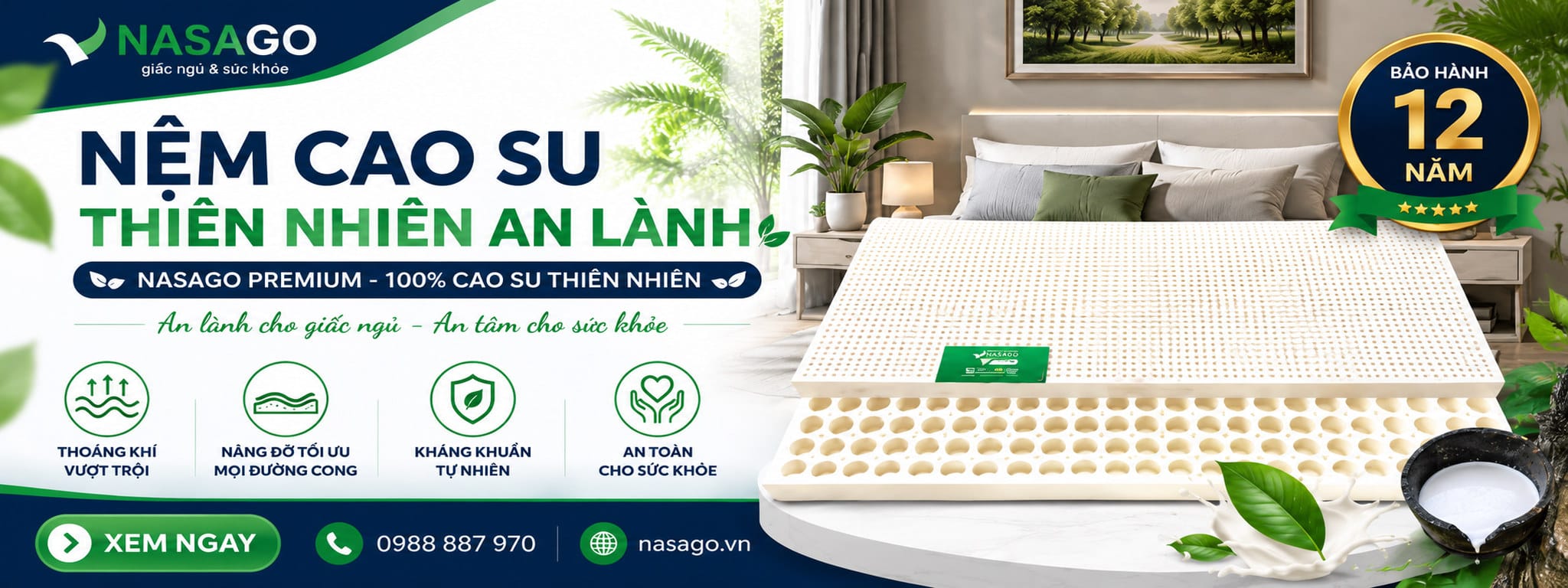 Nệm cao su thiên nhiên cao cấp NASAGO Premium